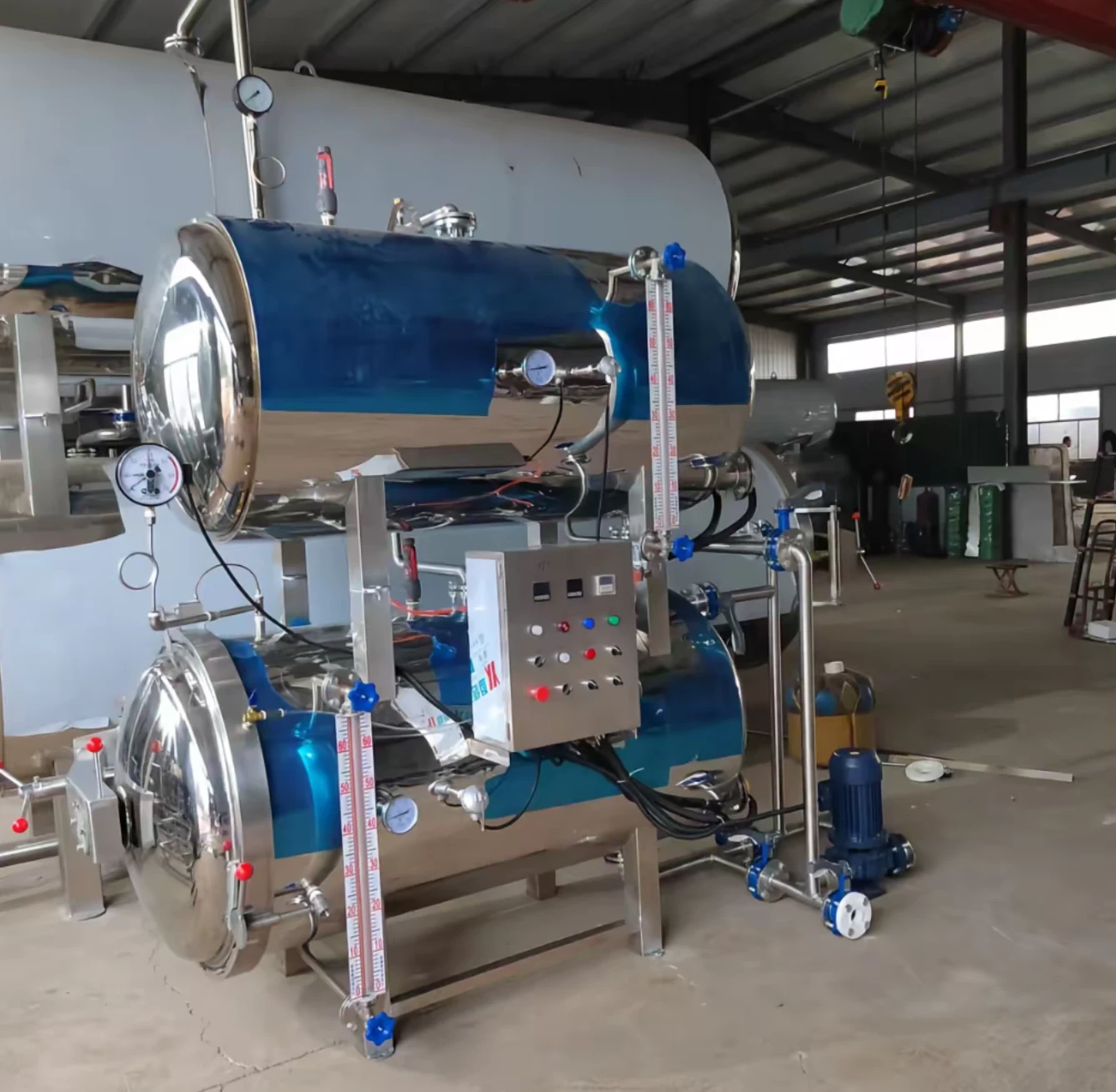 Industrial water immersion retort sterilizer for packaged food projects